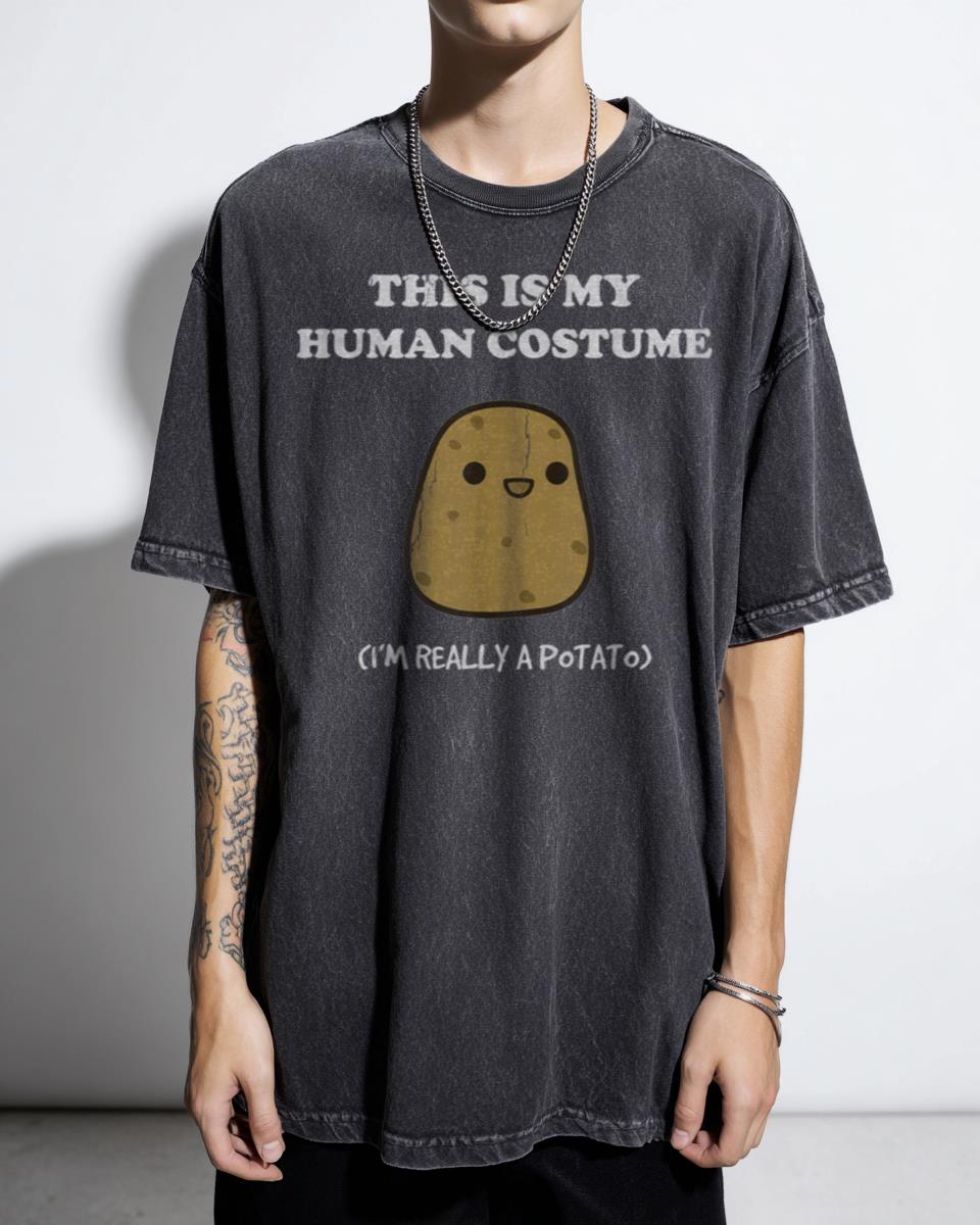 Funny Potato 'This Is My Human Costume' Quote T-Shirt - Cute Humorous Vegetarian Gift Unisex