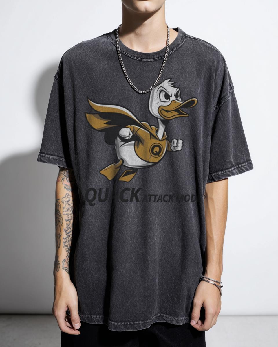 Funny Quack Attack Mode Superhero Duck Cartoon T-Shirt - Cute Animal Humor Unisex