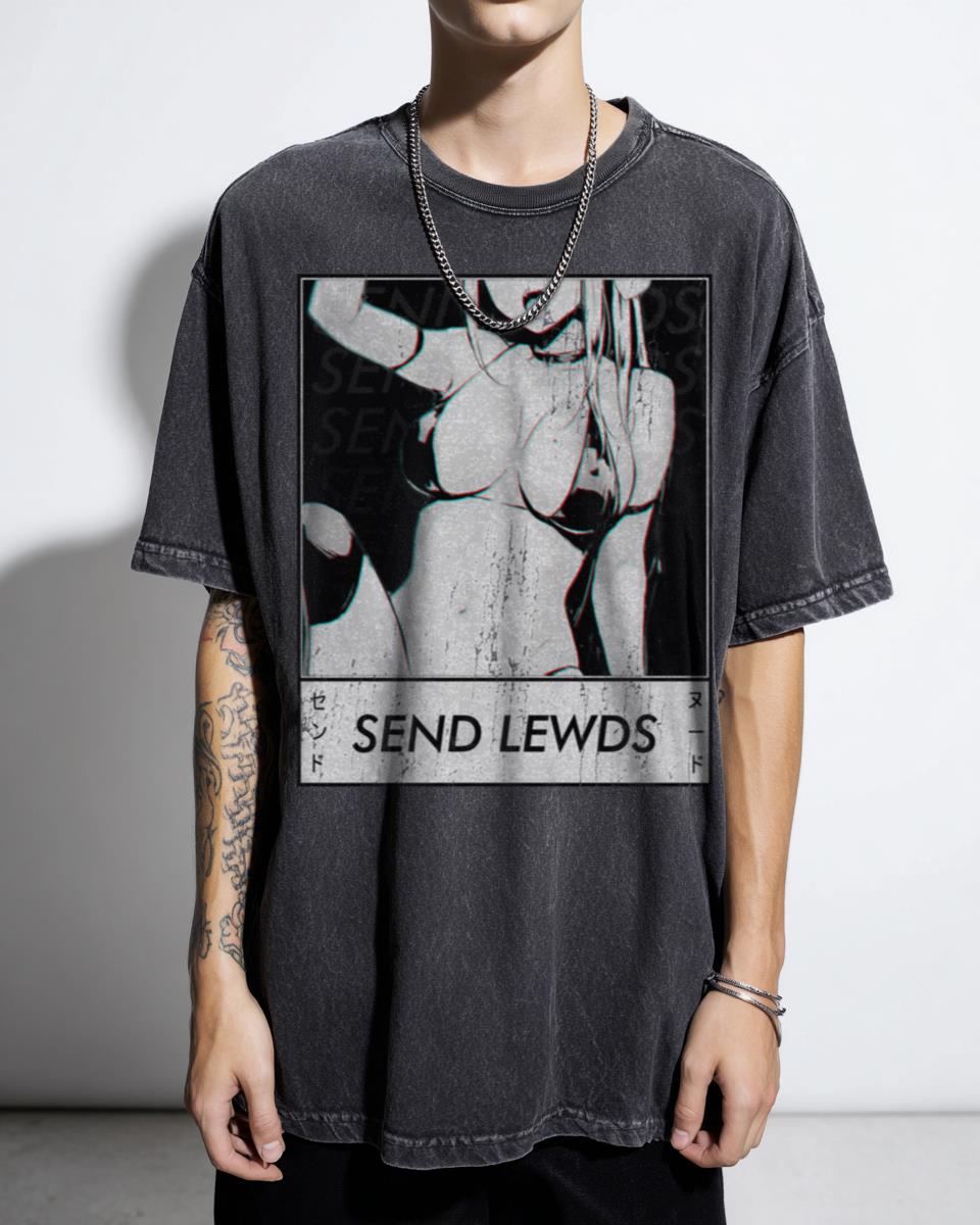 Funny 'Send Lewds' Anime Meme T-Shirt - Indie Sadboy Sadgirl Aesthetic Graphic Tee