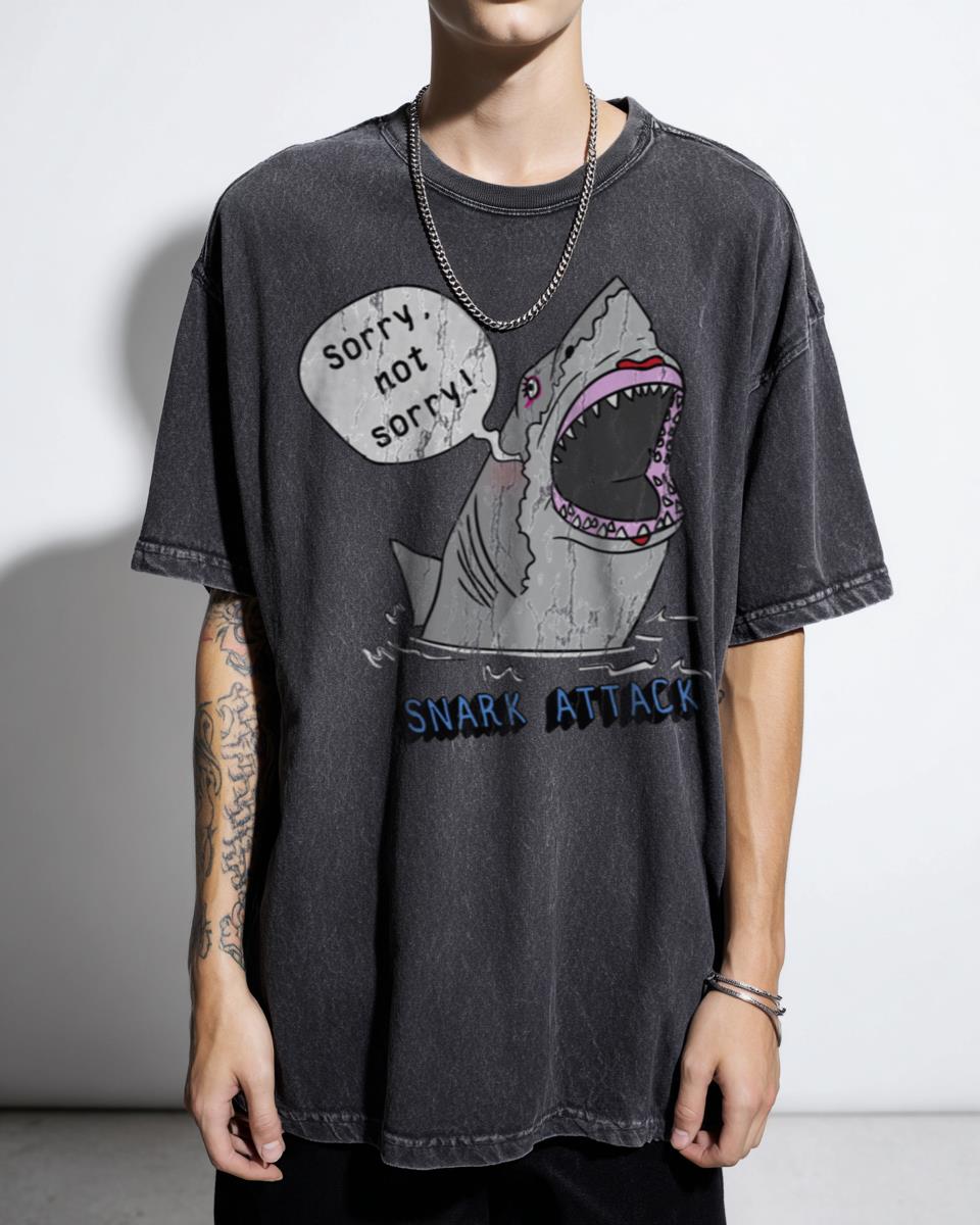 Funny Snark Attack Shark Animal Pun Acidwash T-Shirt - Humorous Marine Life Gift