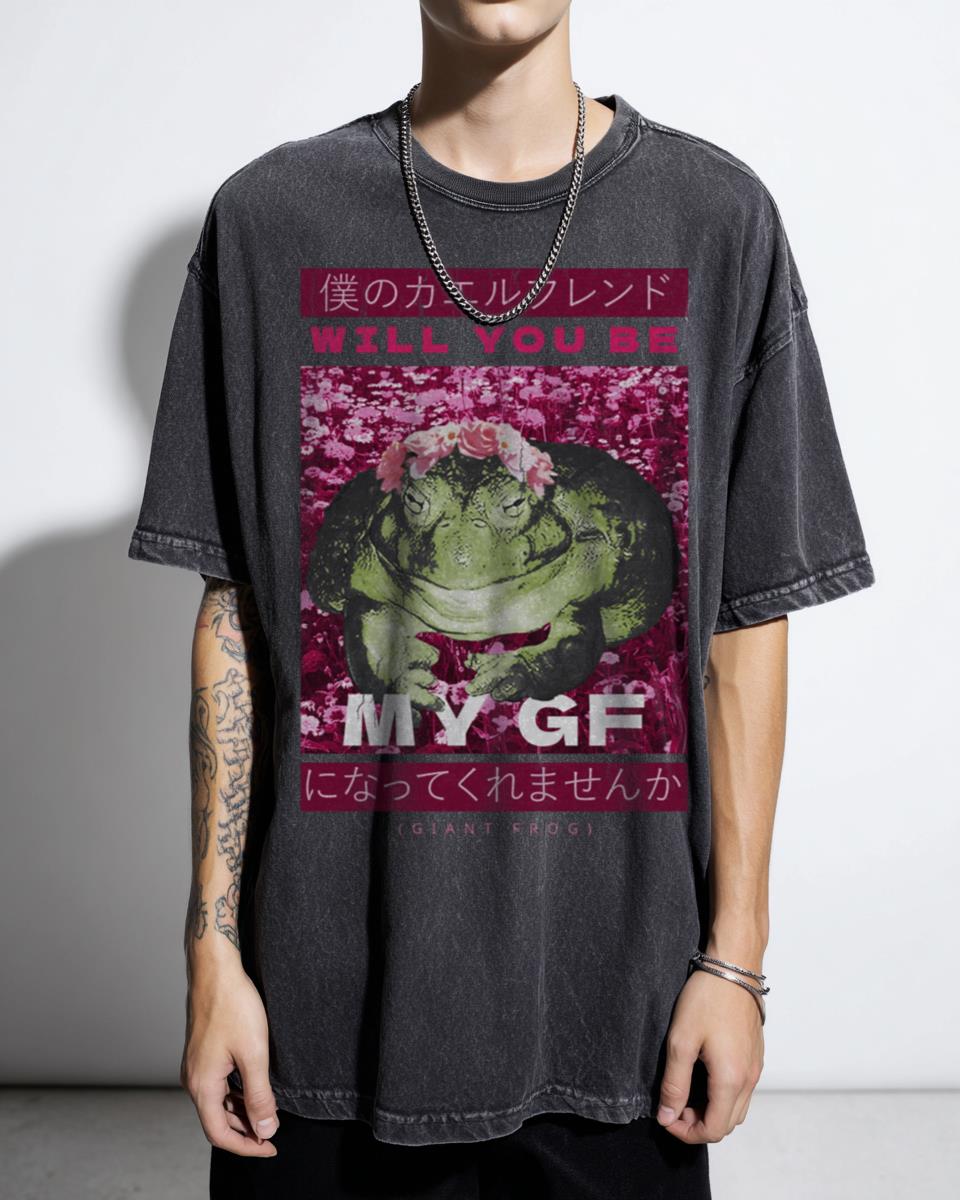 Funny Vintage Giant Frog T-Shirt - Will You Be My GF Cute Frog Lover Humor Unisex
