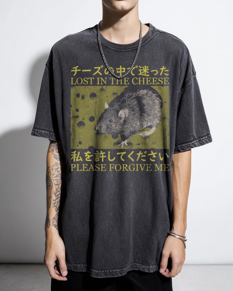 Funny Vintage 'Lost in the Cheese Rat' T-Shirt - Cute Japanese Aesthetic