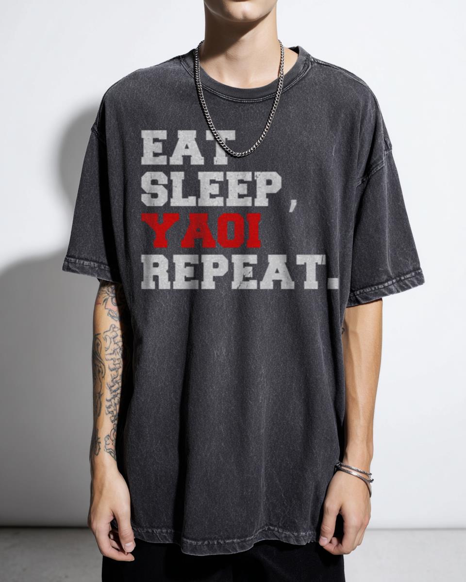 Funny Yaoi Fan 'Eat Sleep Yaoi Repeat' Anime T-Shirt - Boys Love Manga Humor