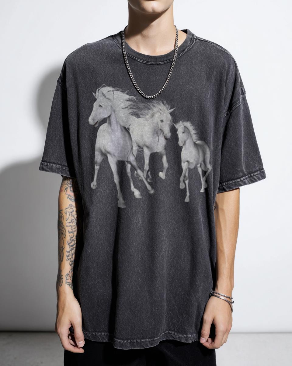 Galloping White Horses Beach T-Shirt - Fantasy Ocean Landscape Wild Horse Lover Unisex