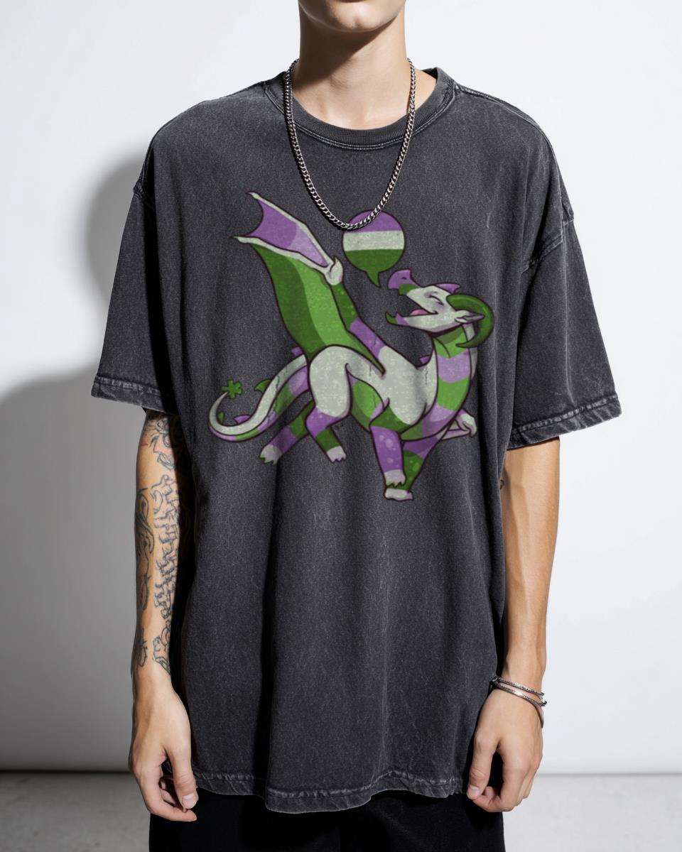 Genderqueer Pride Flag Dragon Graphic T-Shirt - Nonbinary LGBTQ+ Fantasy Tee