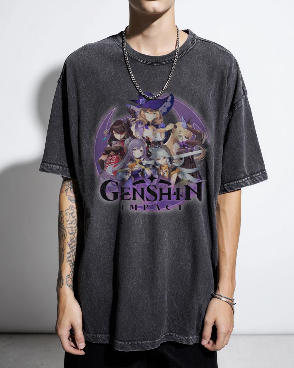 Genshin Impact Electro Characters Black Acidwash Tee