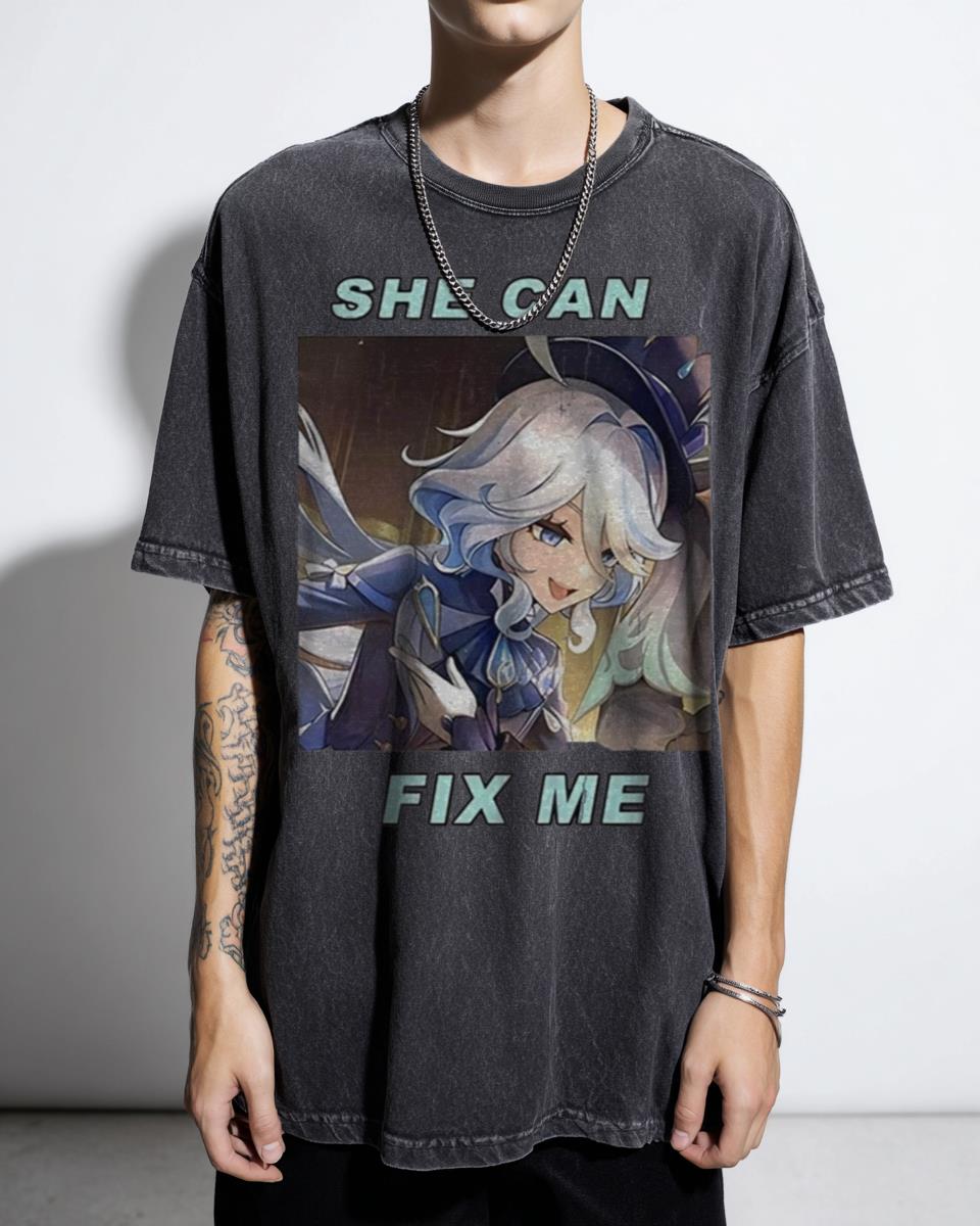 Genshin Impact Furina Character T-Shirt - Focalors Hydro Archon Fan Art