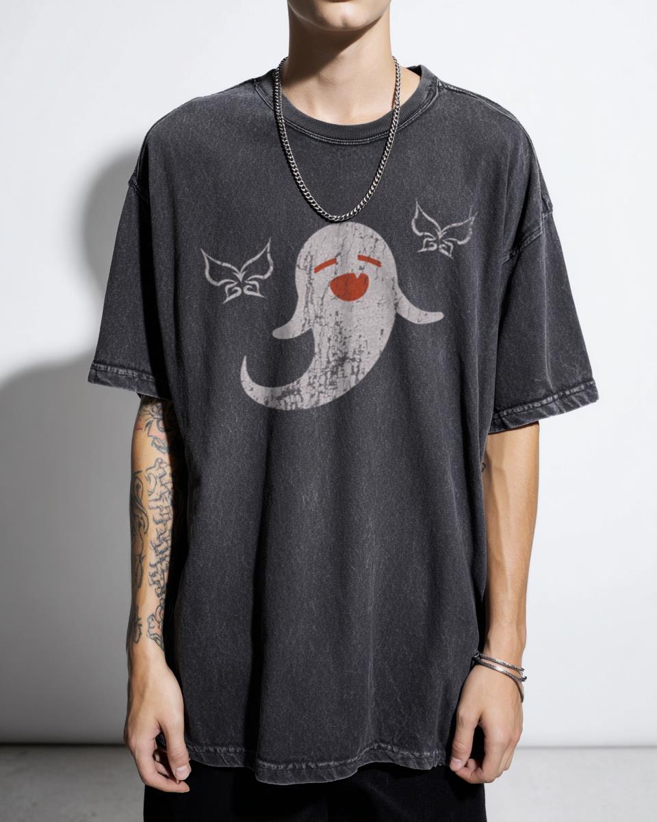 Genshin Impact Hu Tao Spirit Ghost Black Acidwash Tee