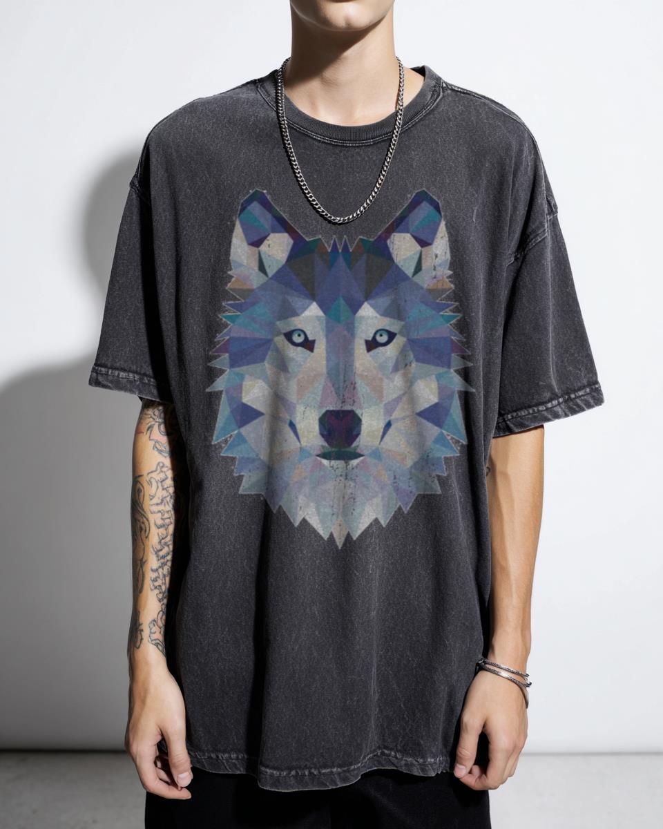 Geometric Gray Wolf Avatar Digital Art T-Shirt - Modern Minimalist Animal Tee Unisex