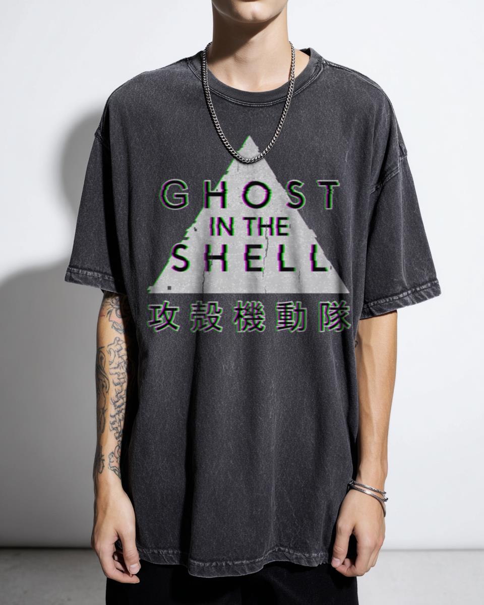 Ghost in the Shell Glitch Art Graphic T-Shirt - Cyberpunk Anime Movie Aesthetic