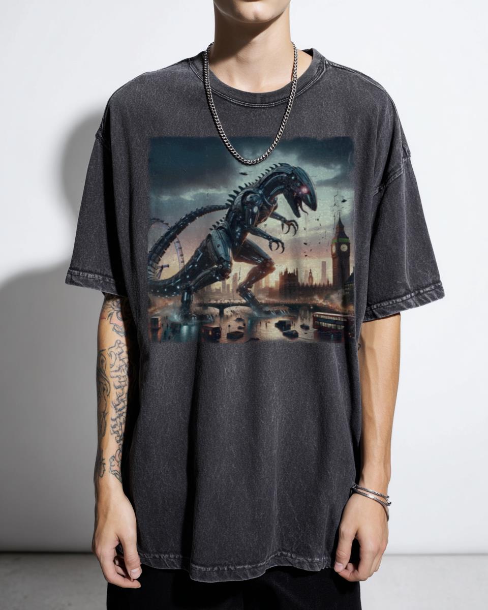 Giant Mecca Kaiju Attacks London T-Shirt - Cyberpunk Futuristic Monster Tee