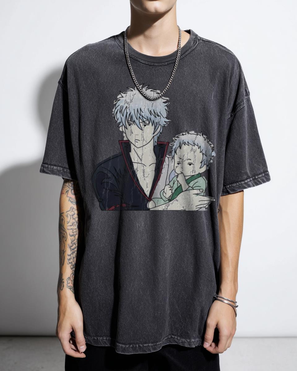 Gintoki Sakata with Baby Elizabeth Gintama Anime T-Shirt - Kawaii Manga Fan