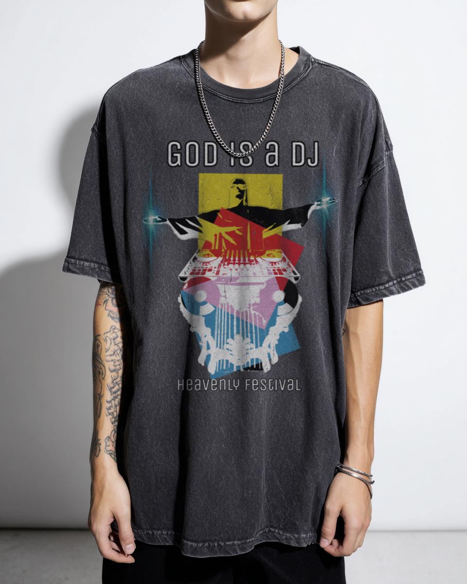 God Is A DJ' Electronic Music Rave Graphic Tee
