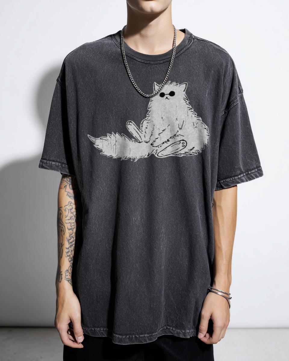 Gojo Cat Funny Jujutsu Kaisen Anime Fanart T-Shirt - Cute Satoru Gojo Black & White