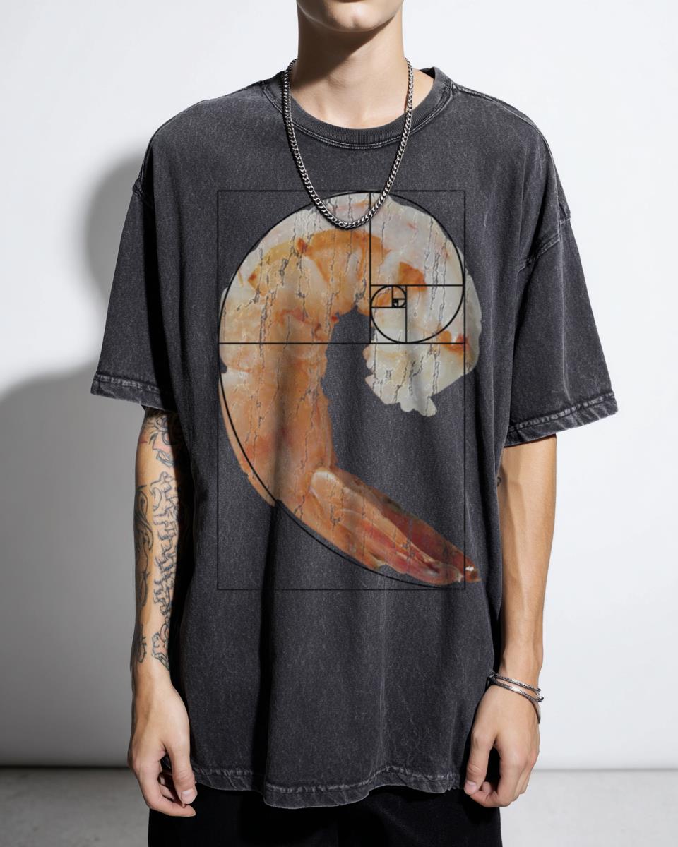 Golden Ratio Fibonacci Shrimp Art T-Shirt - Sacred Geometry Seafood Design Unisex