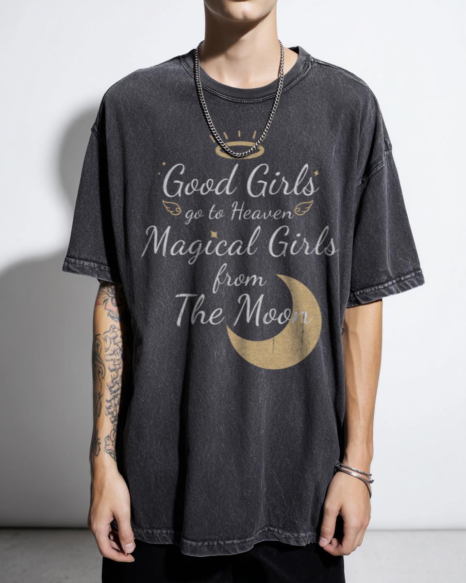Good Girls Go to Heaven Magical Girls from the Moon White Text Anime T-Shirt - Sailor Moon Inspired Kawaii Tee Women
