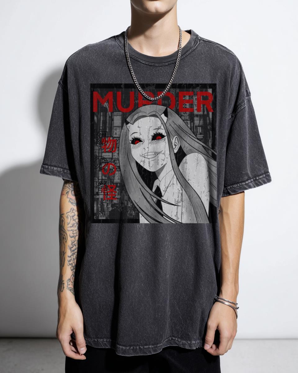 Gothic Anime Demon Girl Horror Art T-Shirt - Dark Creepy Yokai Manga Fan Unisex