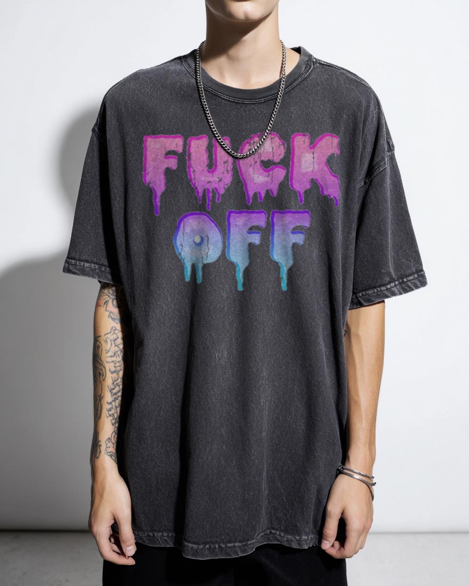 Gothic 'Fuck Off' Pastel Pink Purple T-Shirt - Harajuku Retro Streetwear