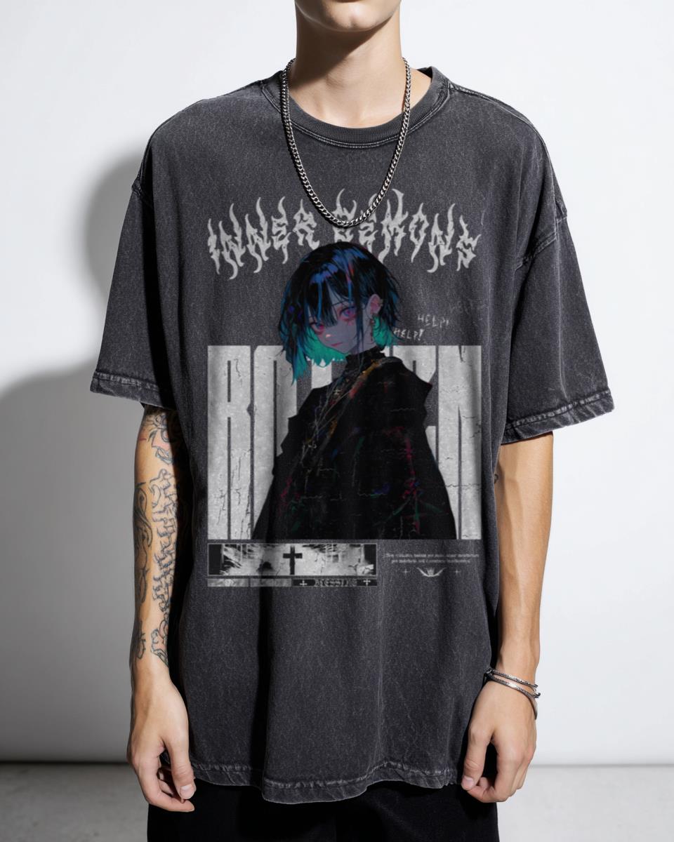 Gothic Inner Demons Anime Girl T-Shirt - Harajuku Streetwear Emo Unisex