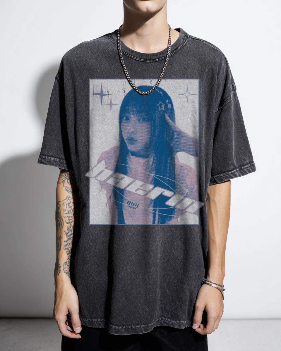 Haerin NewJeans Y2K Retro Kpop Idol T-Shirt - Cute Bunnies Graphic Women's