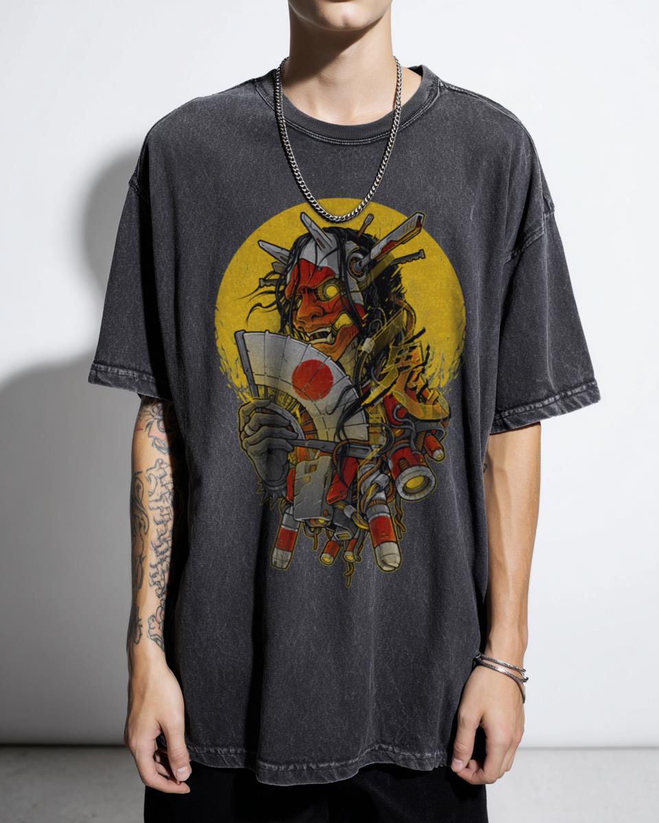 Hannya Mecha Cyberpunk Horror Oni Robot Samurai Tee