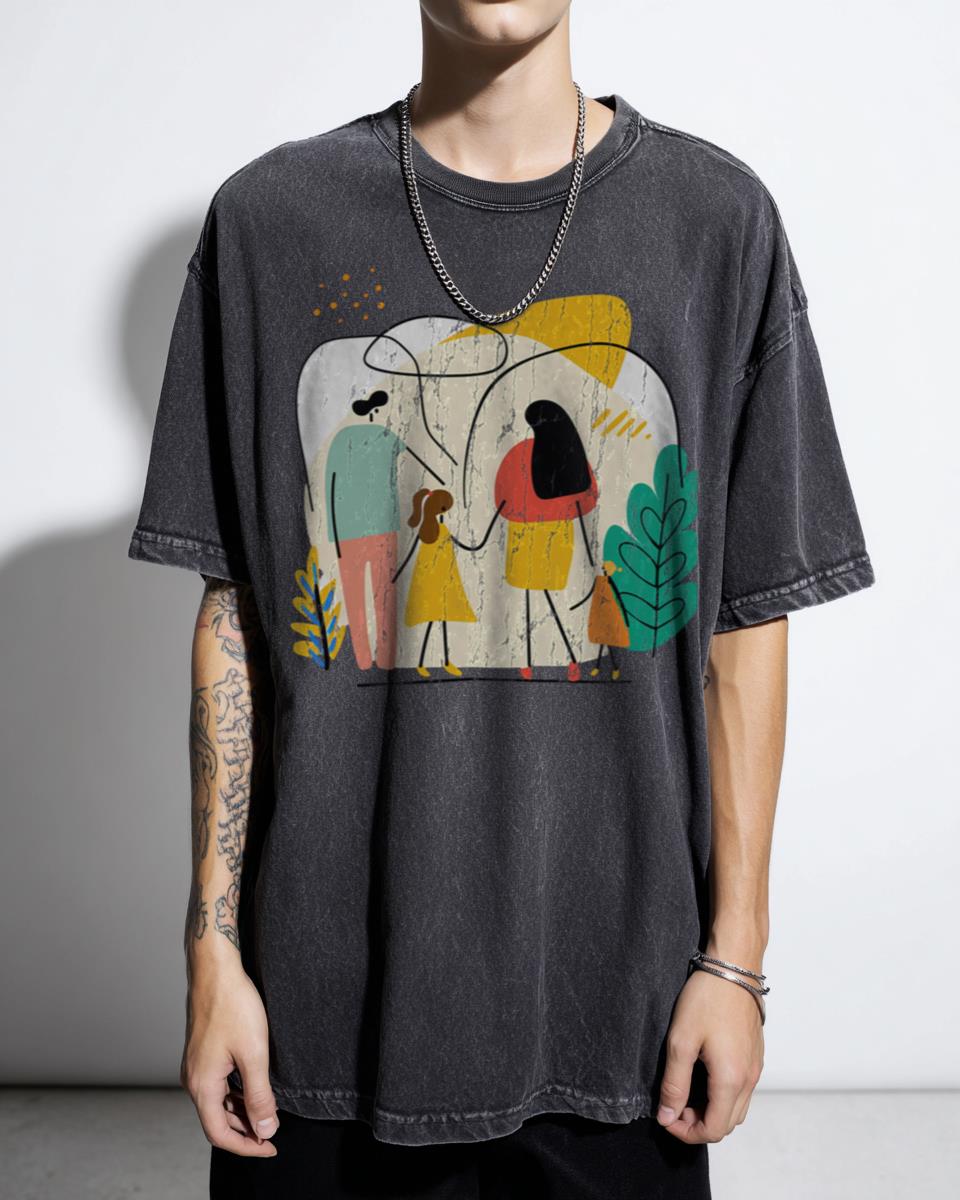 Happy Family on Holiday Cartoon T-Shirt - Loving Family Vacation Gift