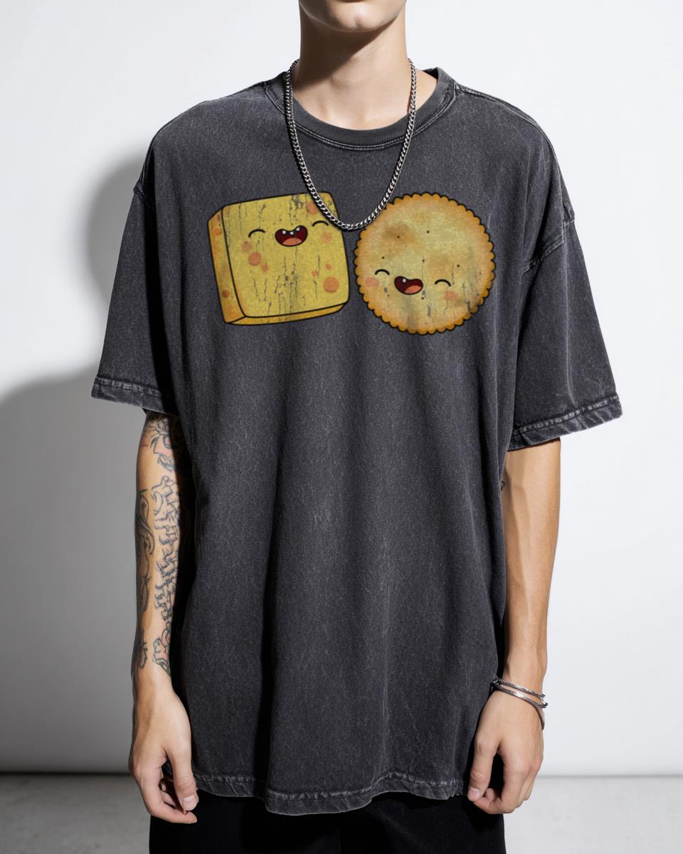 Happy Kawaii Cheese and Cracker Cute Food T-Shirt - Adorable Japanese Snack Aesthetic Tee Unisex