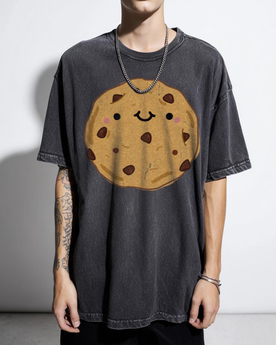 Happy Kawaii Chocolate Chip Cookie Cute Food T-Shirt - Adorable Japanese Snack Aesthetic Tee Unisex