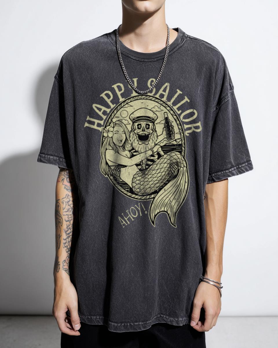 Happy Sailor Vintage Nautical Graphic T-Shirt - Sea Life & Sailing Lover Gift