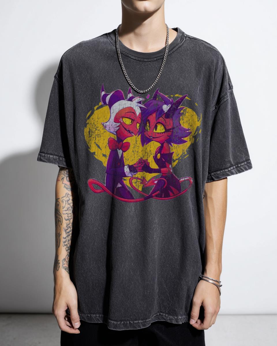 Helluva Boss Millie & Moxxie Tee | Acidwash Anime Duo Shirt