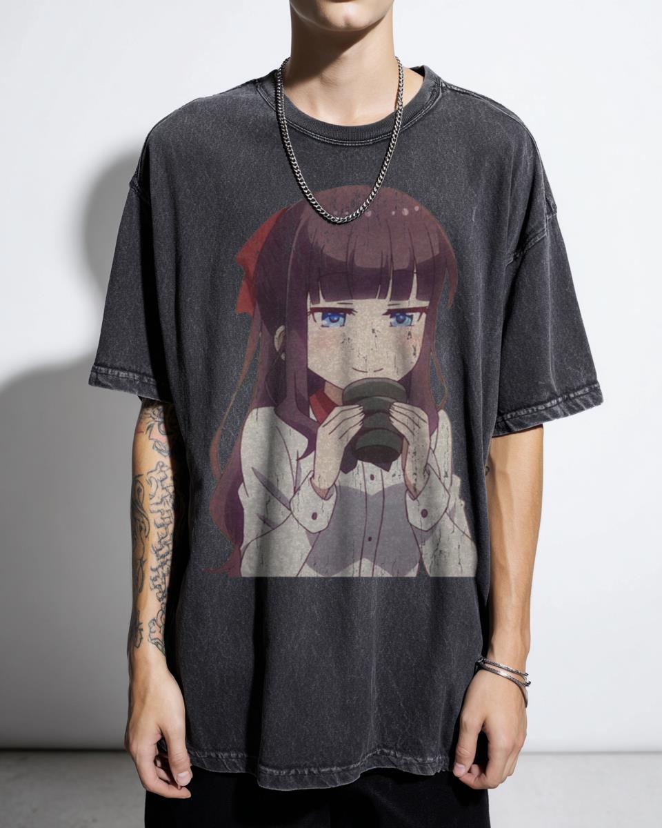 Hifumi Takimoto Smiling with Drink Kawaii Anime T-Shirt - New Game! Moe Otaku