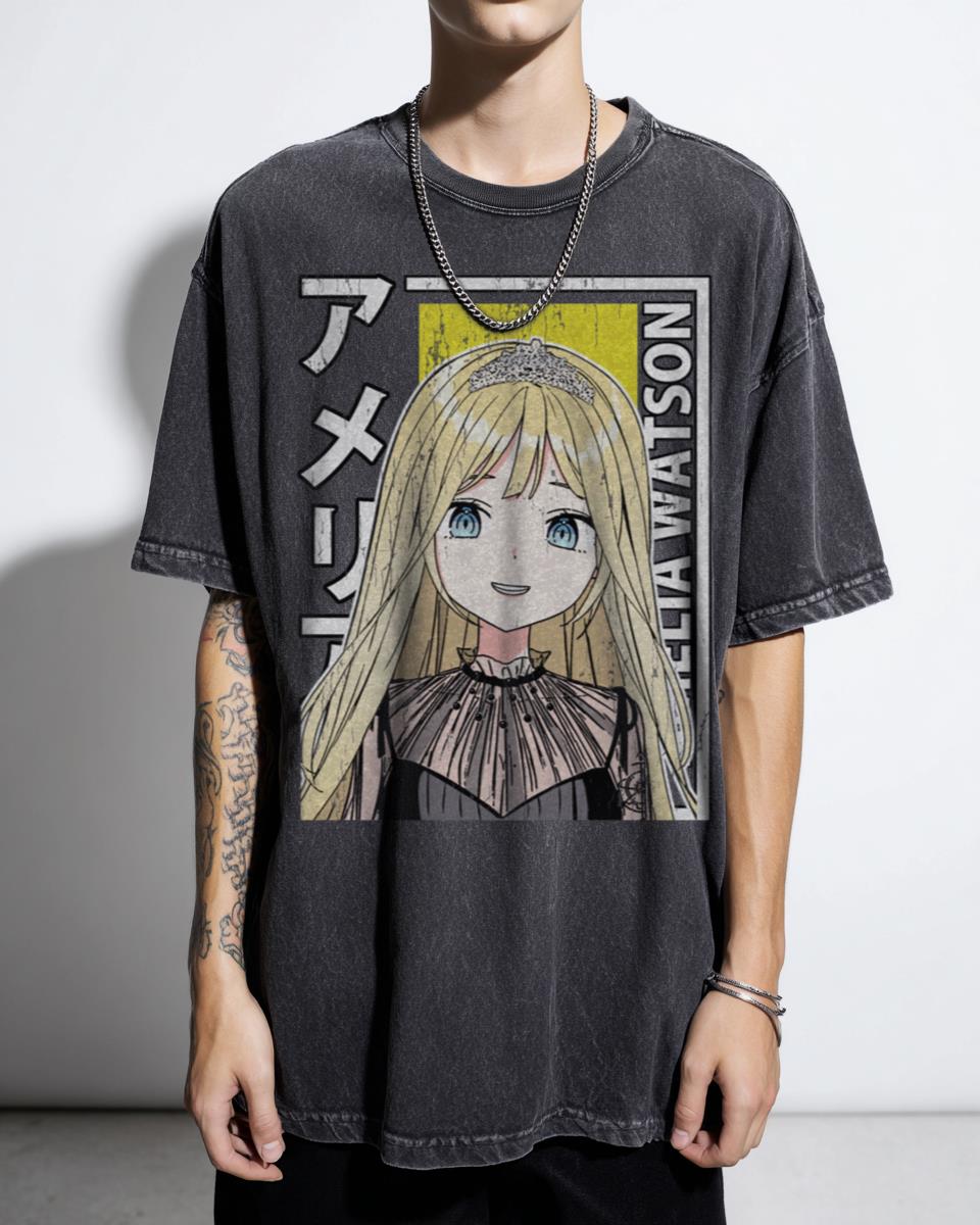 Hololive EN Amelia Watson Long Hair VTuber T-Shirt - Holomyth Anime Fan Unisex