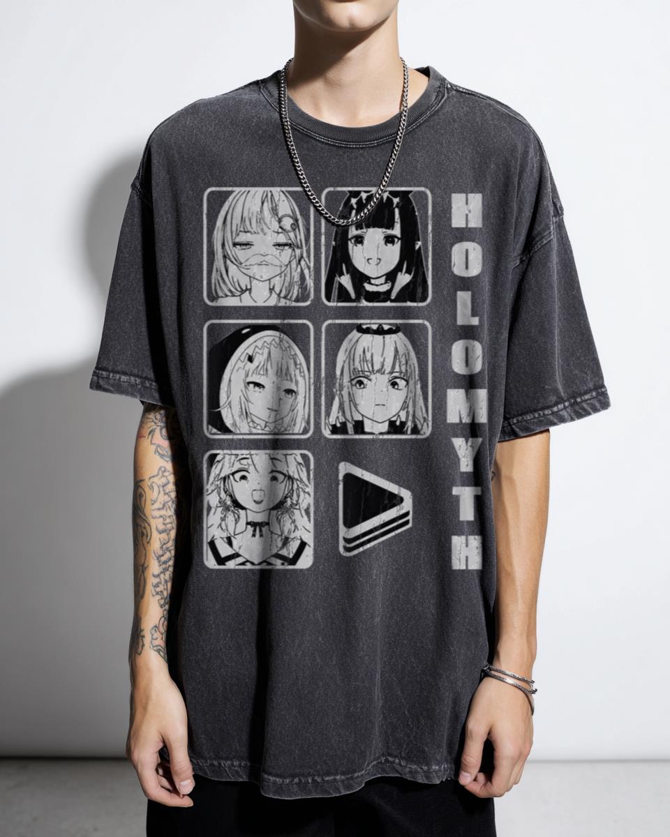 Hololive EN Holomyth Grayscale VTuber T-Shirt - Anime Fan Art Unisex Tee
