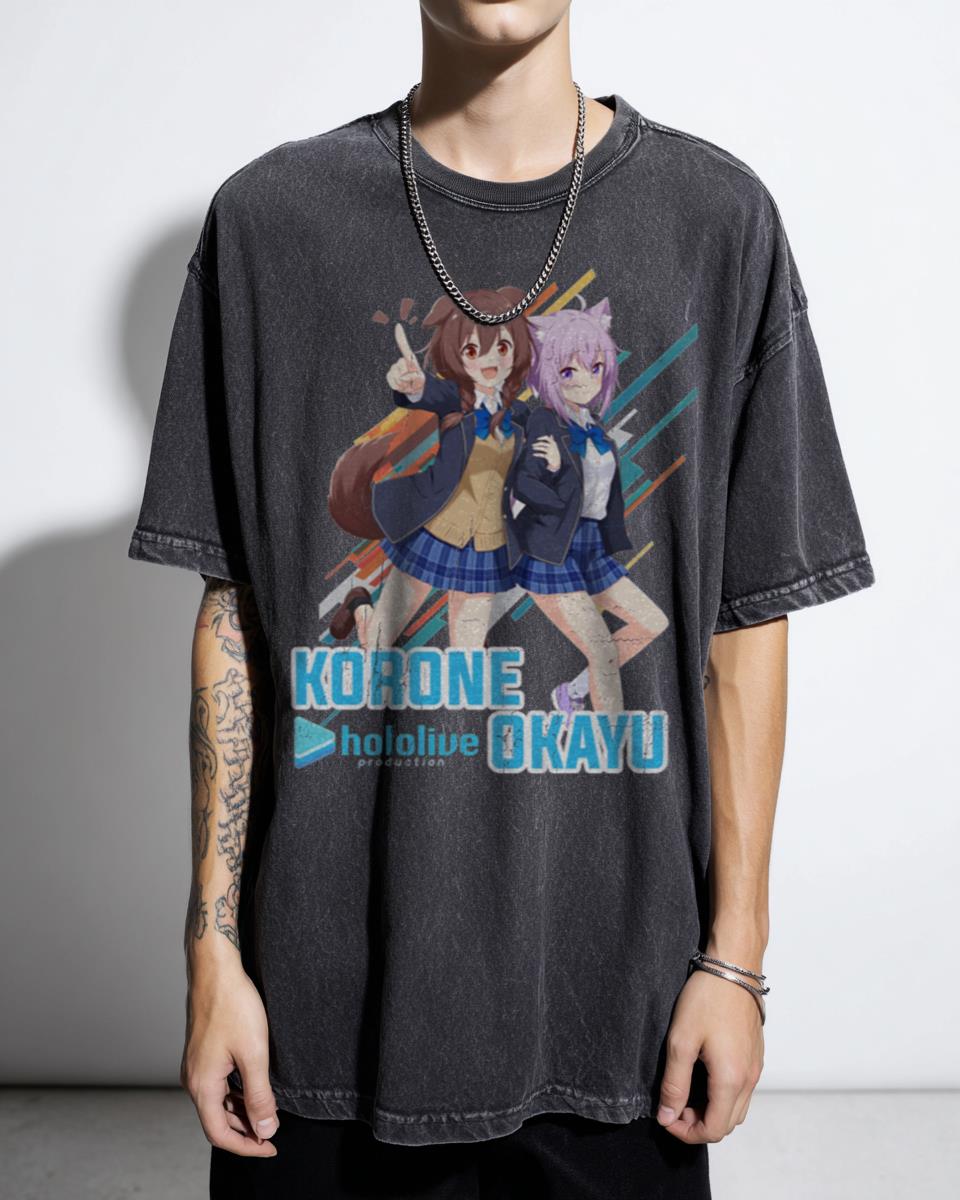 Hololive Inugami Korone Nekomata Okayu Kawaii Vtuber T-Shirt - Hololive JP Anime