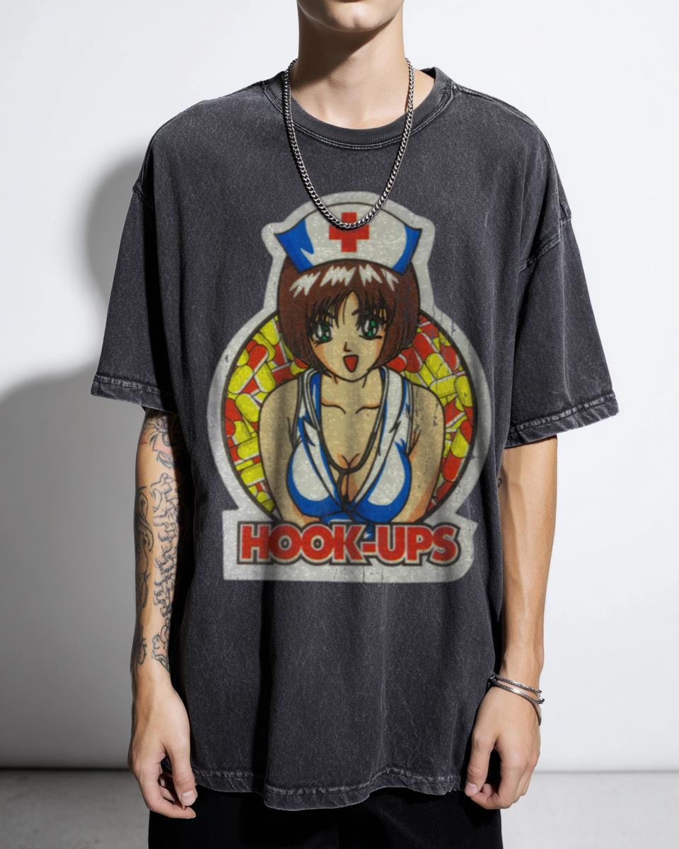 Hook-Ups Nurse Anime T-Shirt - 90s Skateboard Vintage Art