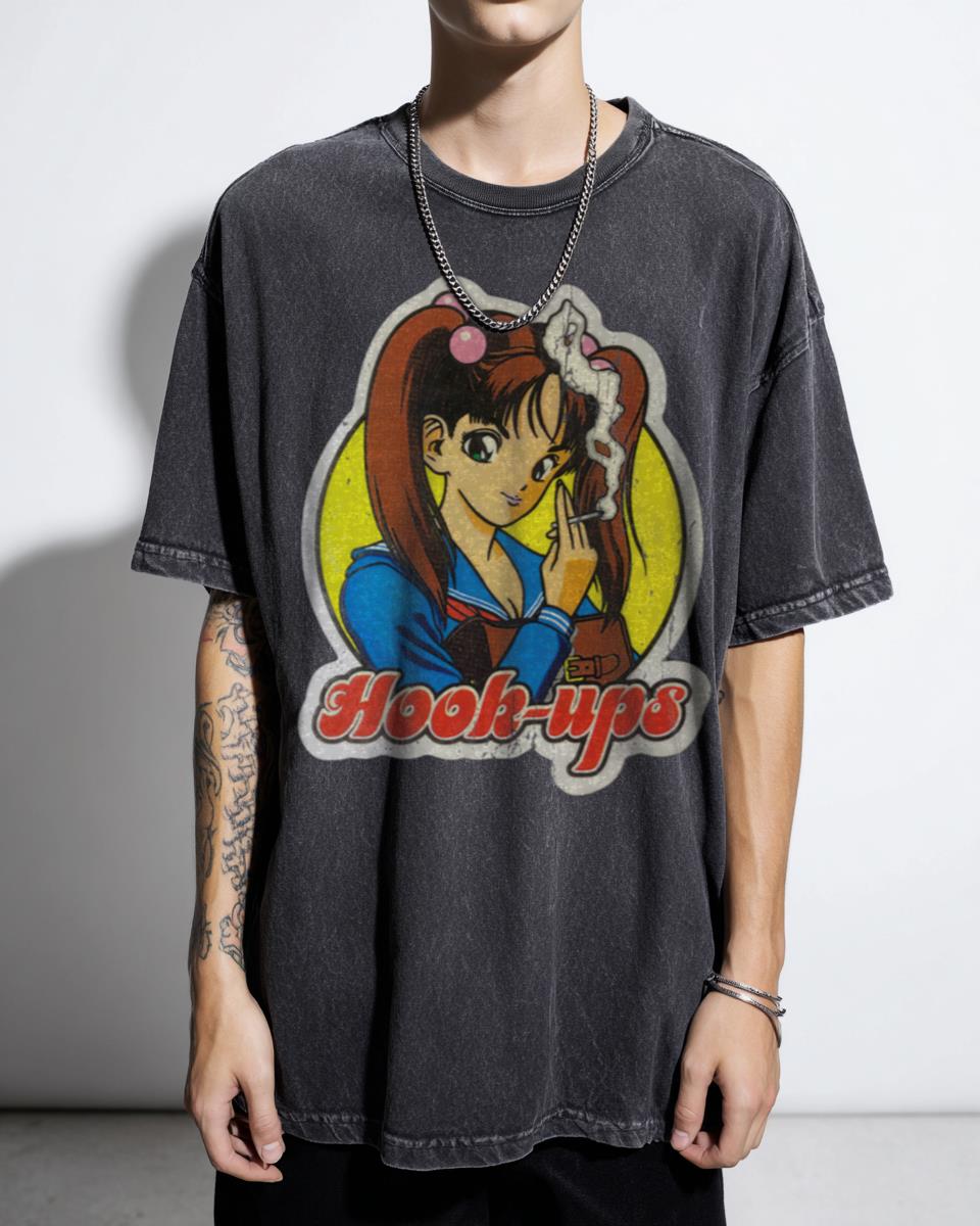 Hook-Ups Smoke Anime Skateboard T-Shirt - 90s Vintage Streetwear