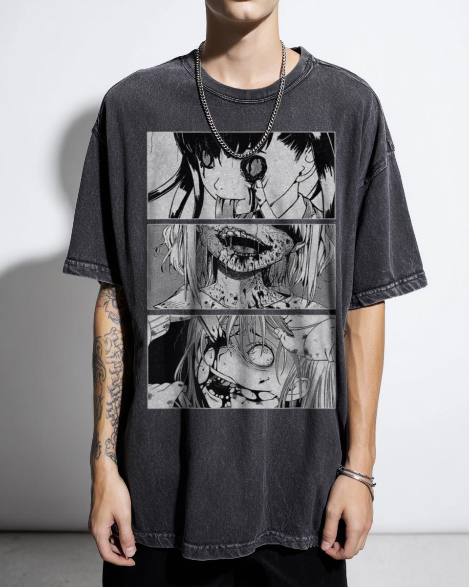 Horror Anime Girl Japanese Aesthetic T-Shirt - Otaku Kawaii Graphic