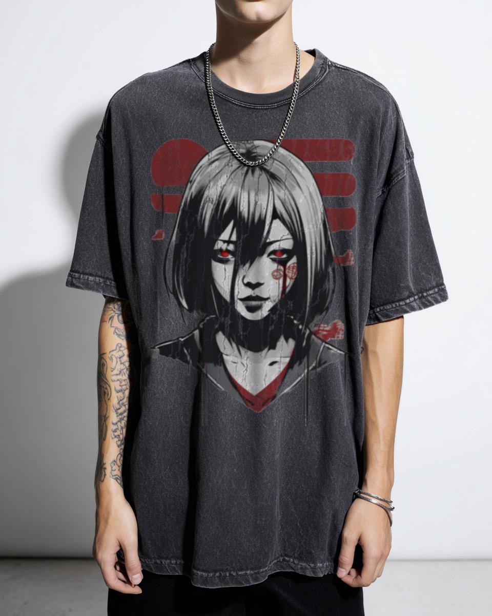 Horror Gaze Japanese Woman Scary T-Shirt - Spooky Anime Manga Unisex