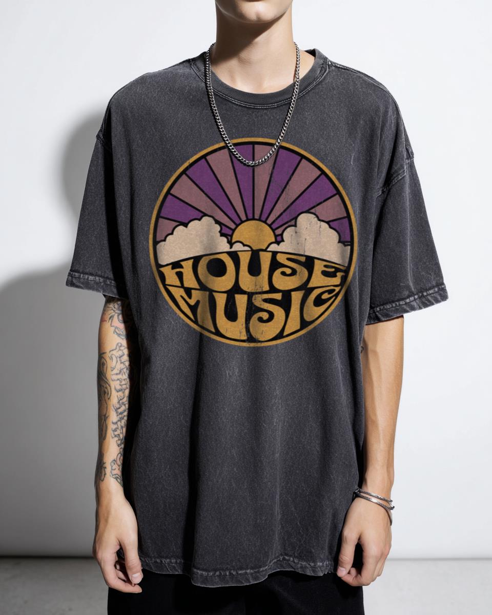 House Music Vintage Sunrise Gold Purple T-Shirt - Electronic Rave Dance DJ Unisex