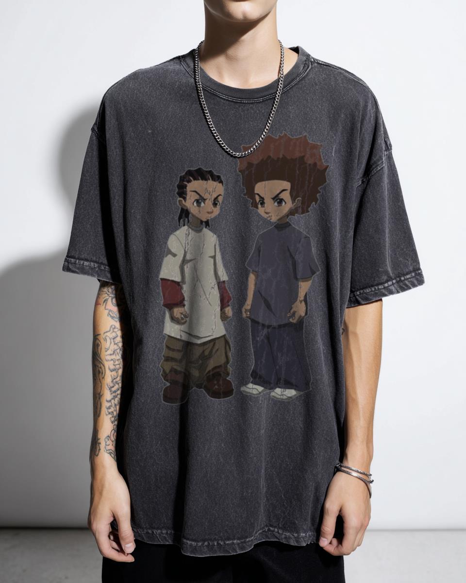 Huey and Riley Freeman Boondocks Cartoon T-Shirt - RIP Grandpa Freeman