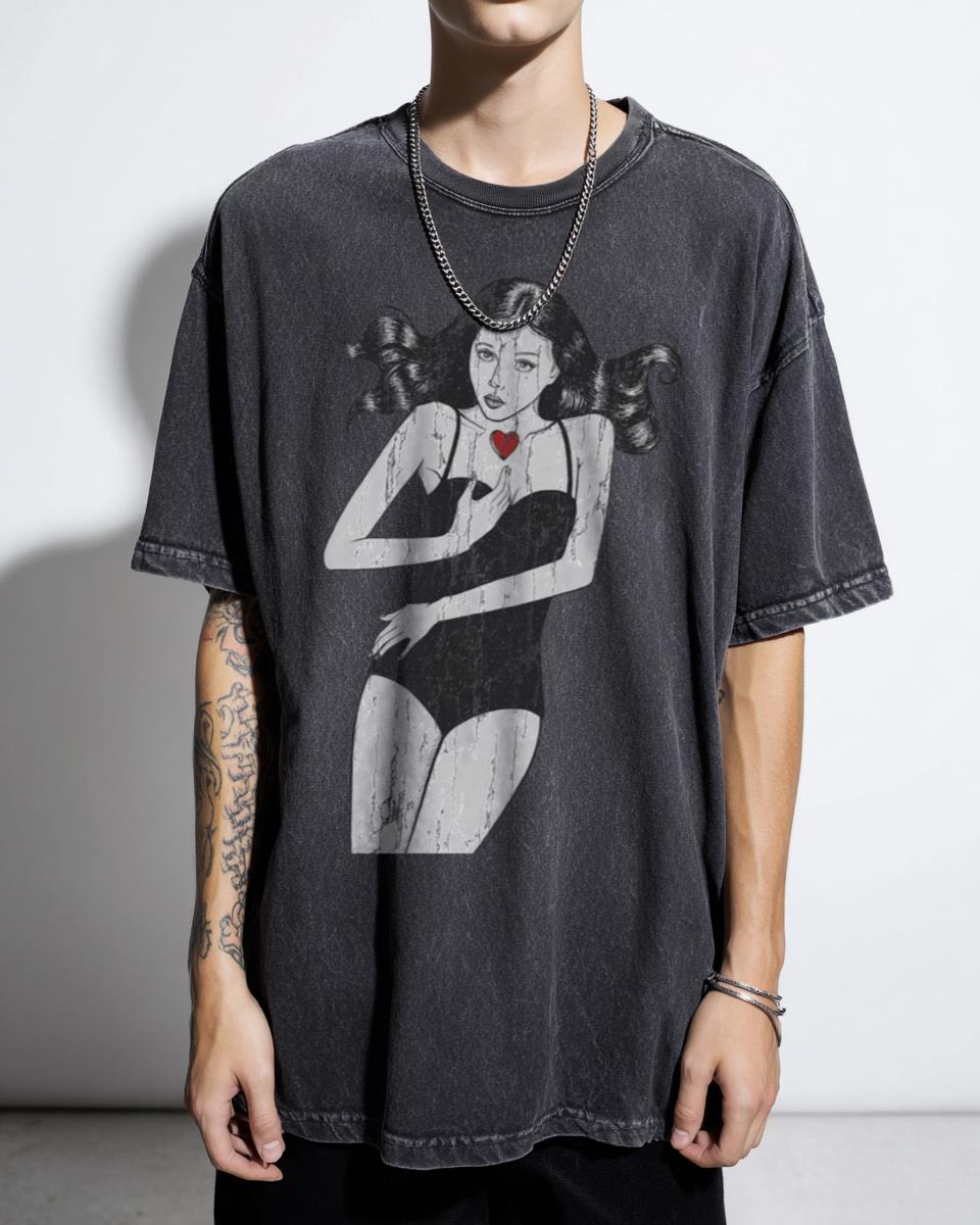 Hyuna Kpop Music Black & White Ink Portrait T-Shirt - Cute Manga Girl Fan Art