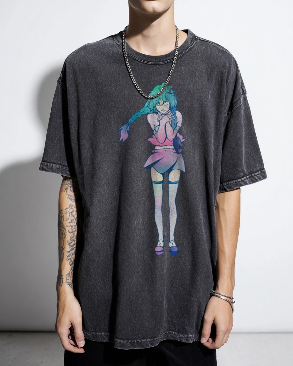 "I'd Like To Take You Out" 80s Anime Dream Girl T-Shirt - Pink & Blue Hair Galaxy