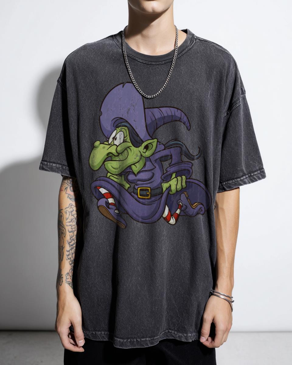 Illustration of a Witch Green Purple T-Shirt - Happy Halloween Holiday Cartoon Tee