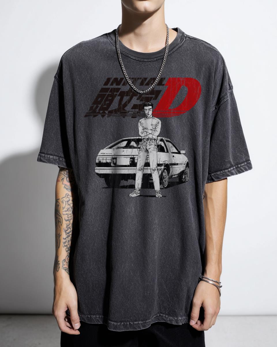 Initial D Bunta Fujiwara AE86 Manga T-Shirt - 90s Anime Drift Racing Fan