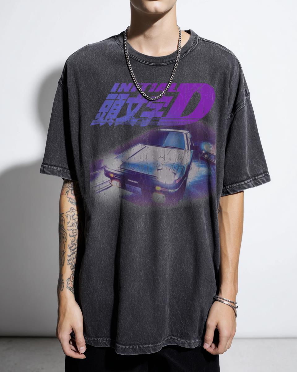 Initial D Neon AE86 Drift Anime T-Shirt - Retro 90s Eurobeat JDM Aesthetic