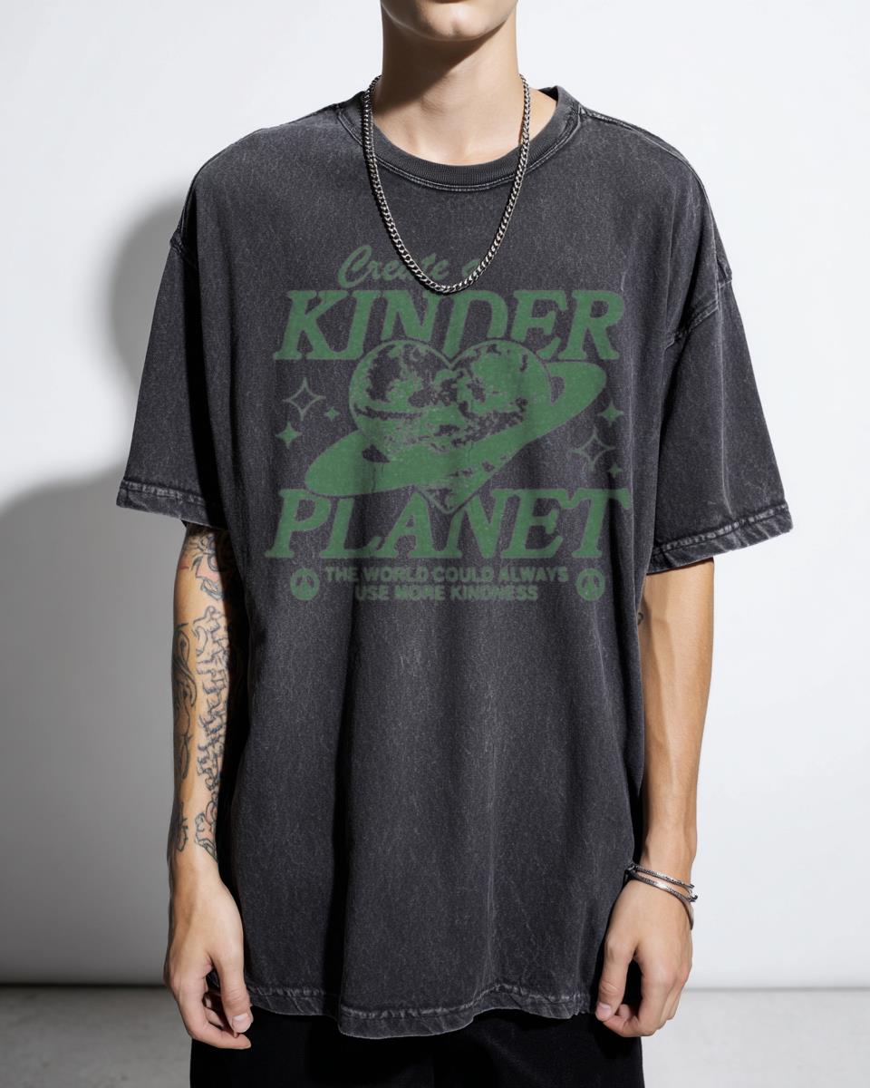 Inspirational "Create A Kinder Planet" Typography T-Shirt - Positive Eco Aesthetic
