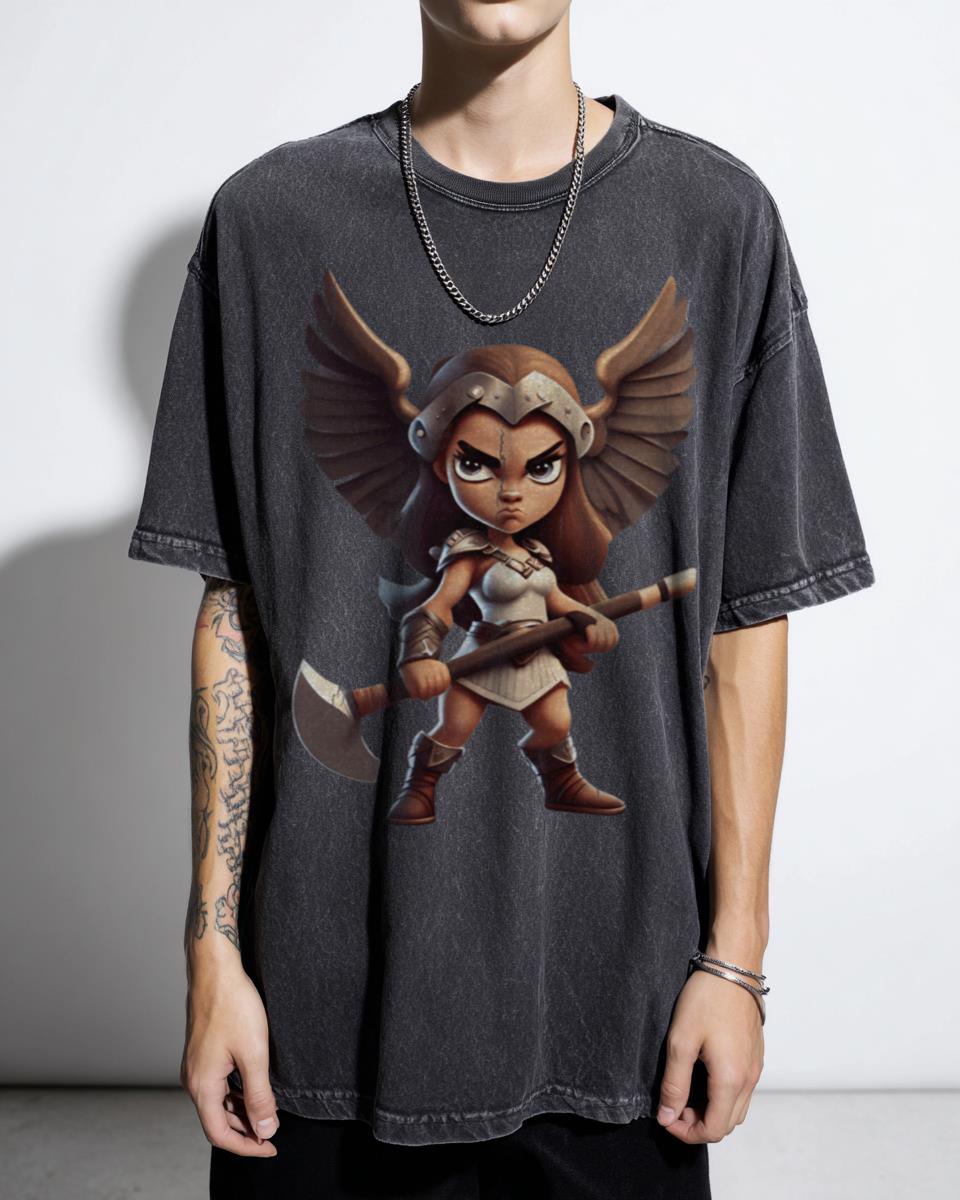 Intrepid Valkyrie Enigmatic Wings Art T-Shirt - Fierce Mythical Warrior Apparel