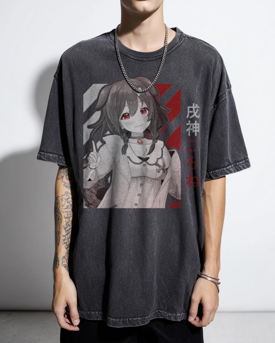 Inugami Korone Hololive VTuber Black/Red Design T-Shirt - Anime Fan Merch