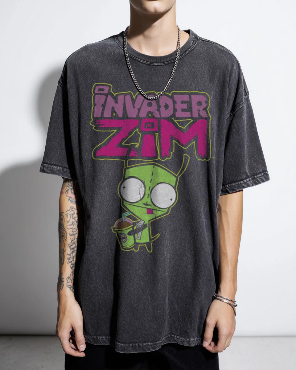 Invader Zim GIR Snacking Portrait Graphic T-Shirt - Nickelodeon Sci-Fi Fan Unisex