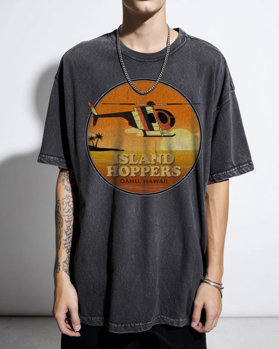 Island Hoppers Magnum P.I. Inspired Helicopter Tour T-Shirt - Classic 80s TV Show Fan Tee Unisex